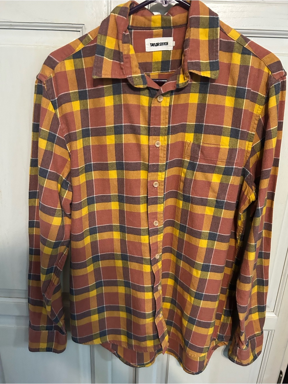 Taylor Stitch Yosemite Shirt Ochre Navy Plaid Organic Cotton Flannel Mens 40 M